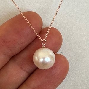 10.5mm White Cultured Pearl 14K ROSE Gold Necklace - 18 Inches (Adjustable)